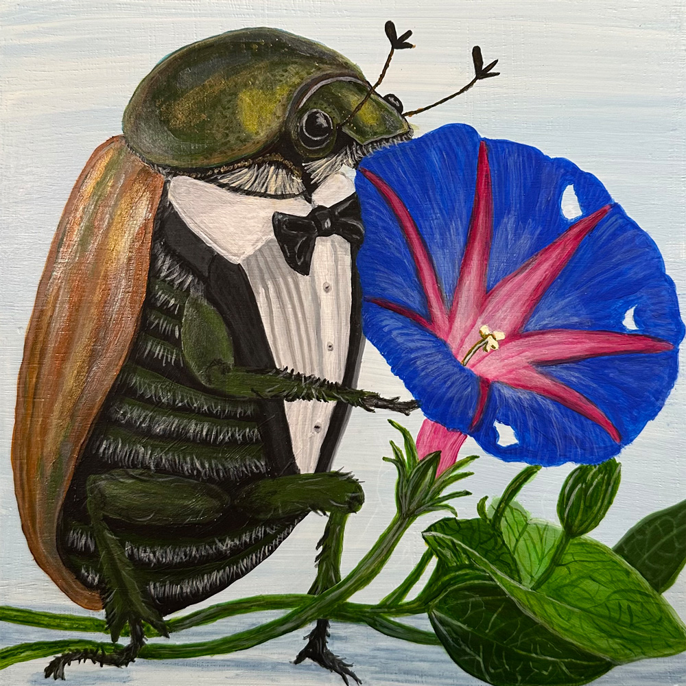 Beetle Eating Morning Glory 1.0 by Bloomin Fool. Meet the giant beetle as he devours a flower fit for a bug in a tuxedo.