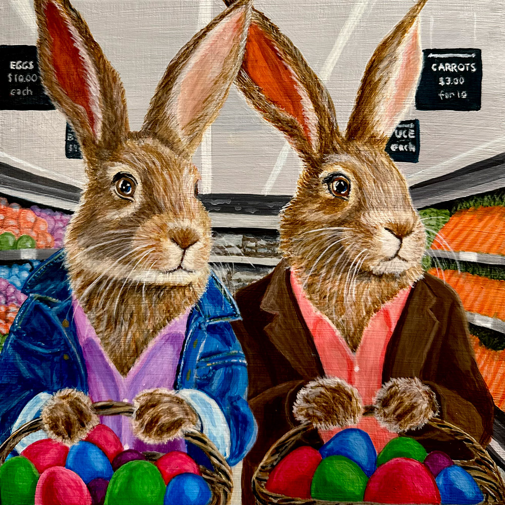 Bunnies Go Shopping 1.0 by Bloomin Fool. The rabbit couple are helping the Easter bunny by buying colored eggs at the grocery store.